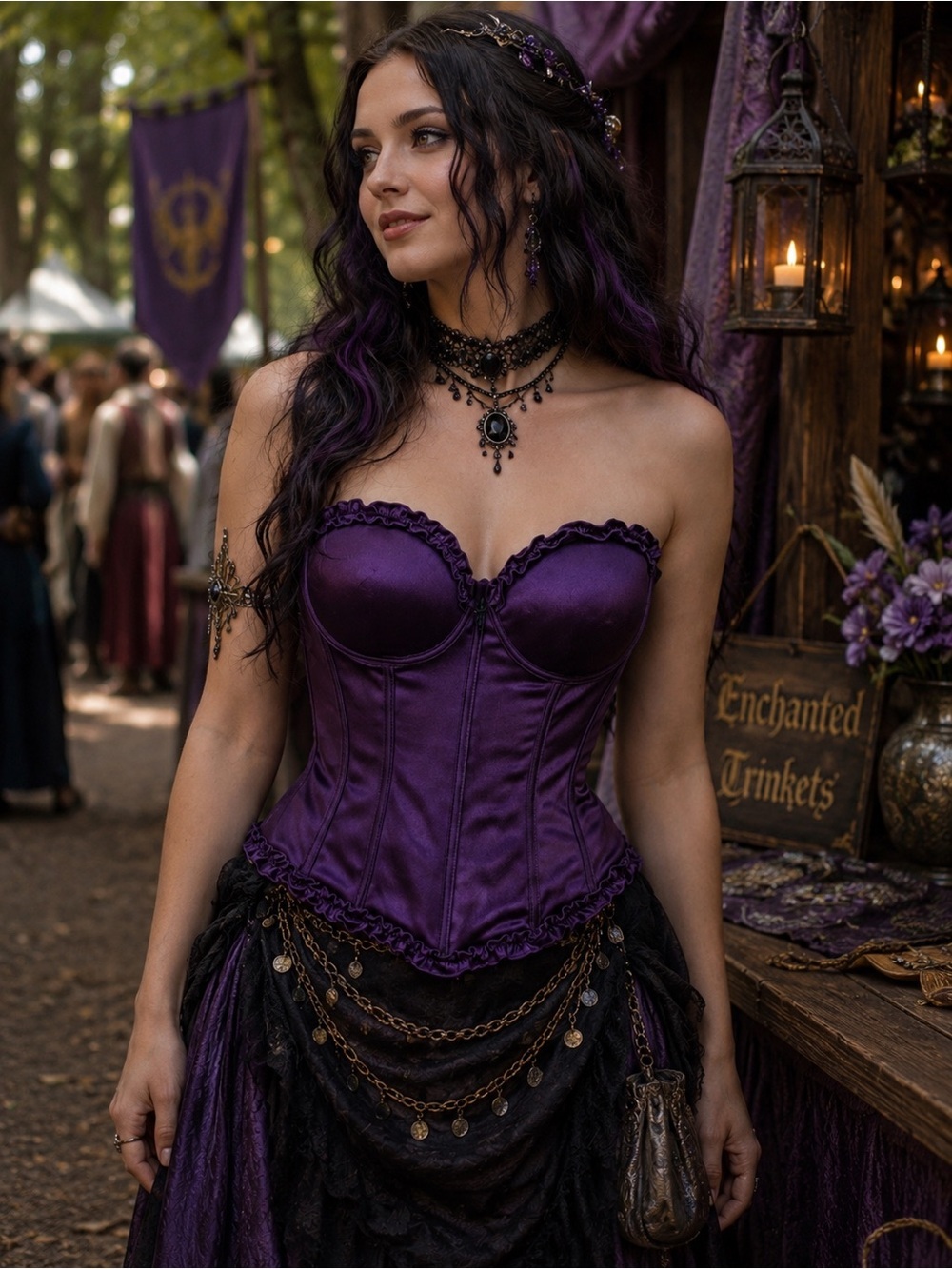Purple Satin Corset Bustier Gothic Fairycore Renaissance L Cups Whimsigoth Vamp